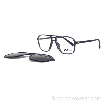 Clip Ultem quadrati su occhiali da sole polarizzati con cornice ottica